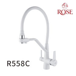 Смеситель для кухни с гибким изливом под фильтр Rose R558C Белый
