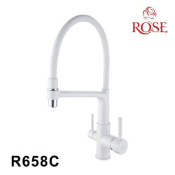 Смеситель для кухни с гибким изливом под фильтр Rose R658C Белый
