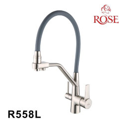 Смеситель для кухни с гибким изливом под фильтр Rose R558L Сталь/серебро