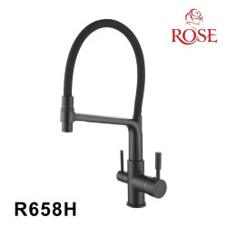 Смеситель для кухни с гибким изливом под фильтр Rose R658H Черный