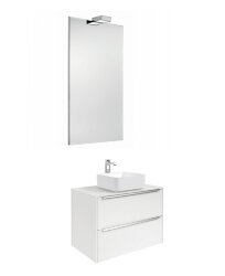 Комплект мебели для ванной Inspira 49,8 см, белый блестящий, 2 ящика, квадратная раковина, зеркало с подсветкой, с подсветкой, подвесной монтаж