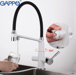 Смеситель для кухни с гибким изливом и фильтром GAPPO G4398-9 Белый/хром