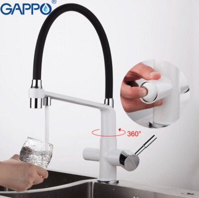 Смеситель для кухни с гибким изливом и фильтром GAPPO G4398-9 Белый/хром